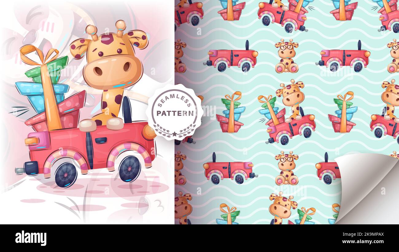 Giraffe in the car - seamless pattern Stock Vector Image & Art - Alamy