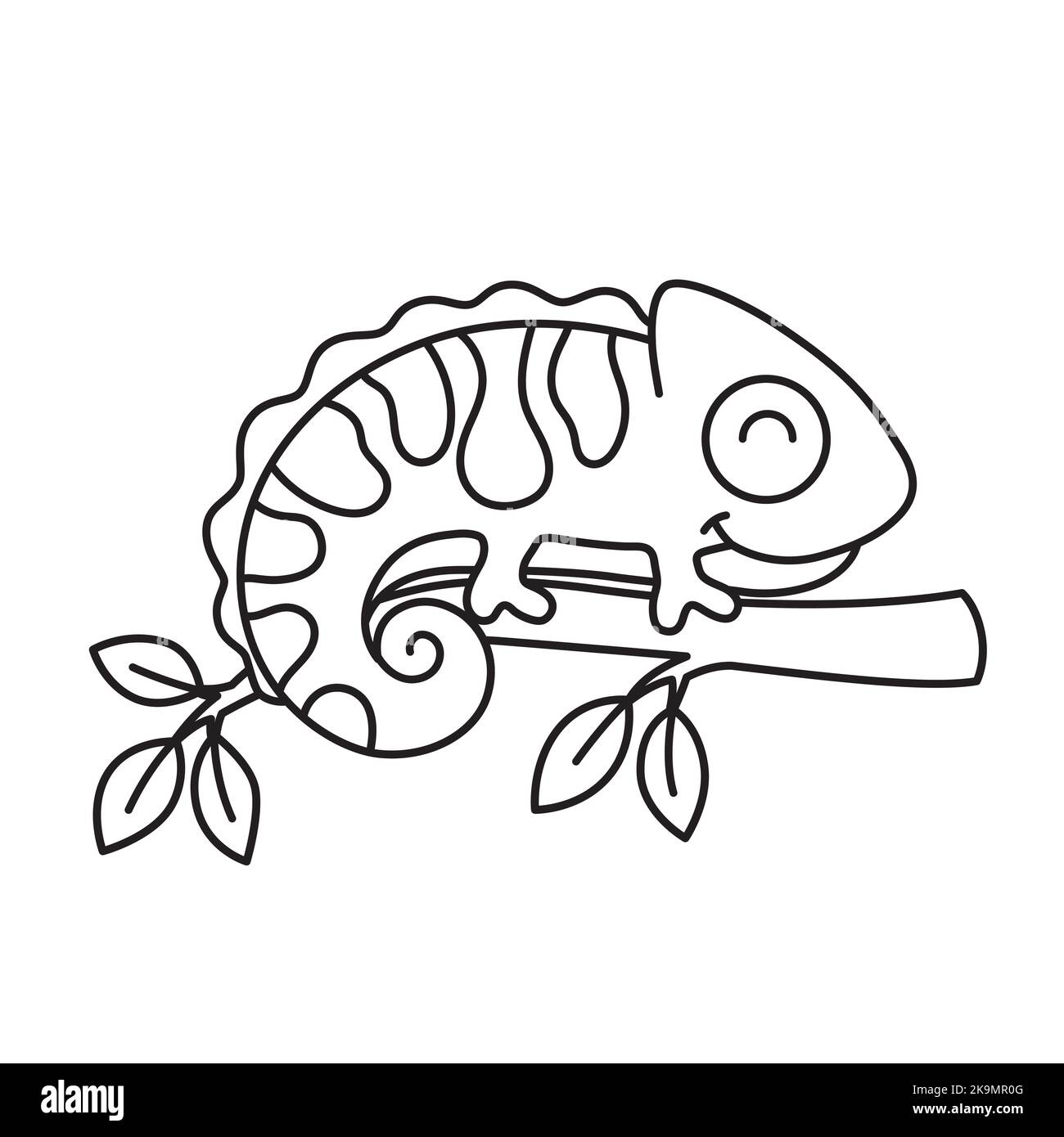 Vector coloring book illustration. Cute bright chameleon in cartoon style Stock Vector