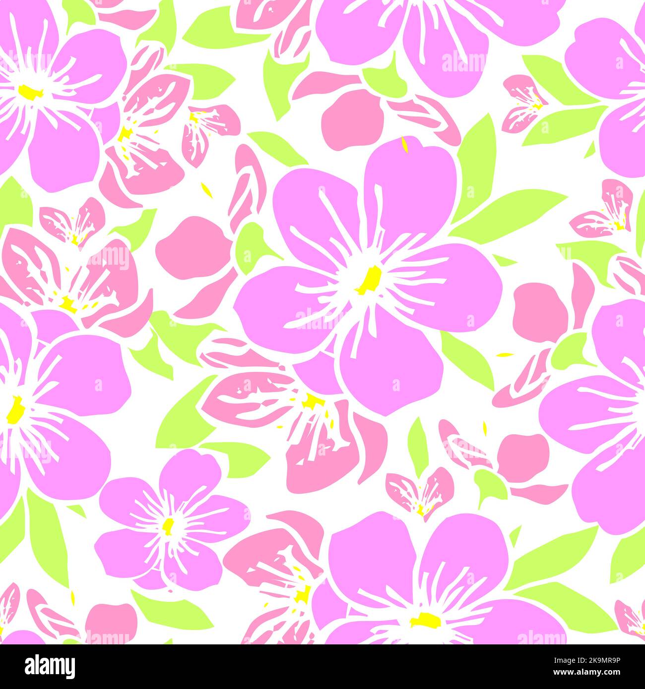 seamless pattern of pink silhouettes of flowers on a white background ...