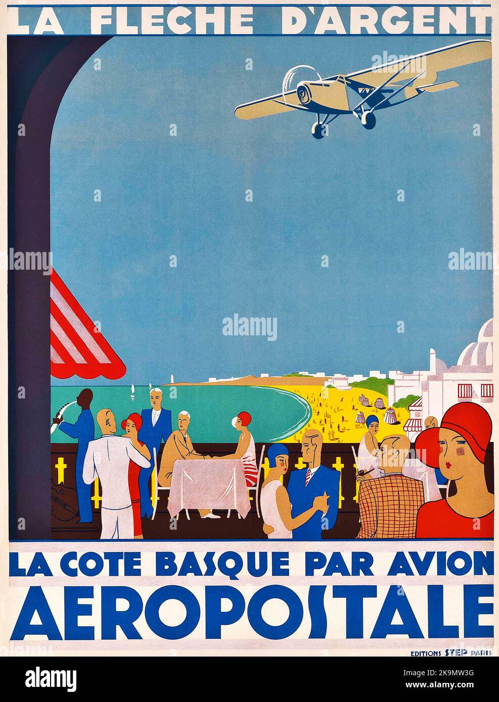Vintage 1920s  Avation Poster - Aeropostale / La Fleche d'argent (  the Basque coast by plane) Stock Photo