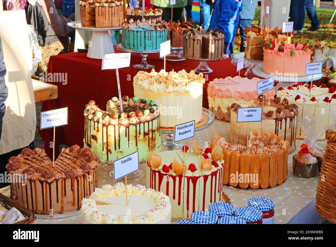 Homemade cakes for sale on a local market stall Stock Photo Alamy