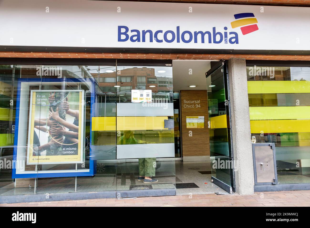 Bogota Colombia,El Chico Carrera 13,Bancolombia bank economy outside exterior front entrance,sign billboard information promoting promotion advertisin Stock Photo