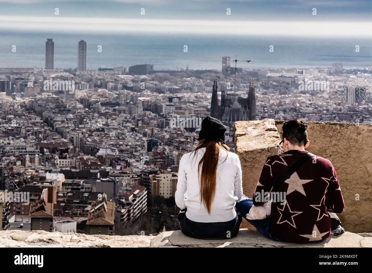 Aerial view of Barcelona Spain from the anti-aircraft Stock Photo