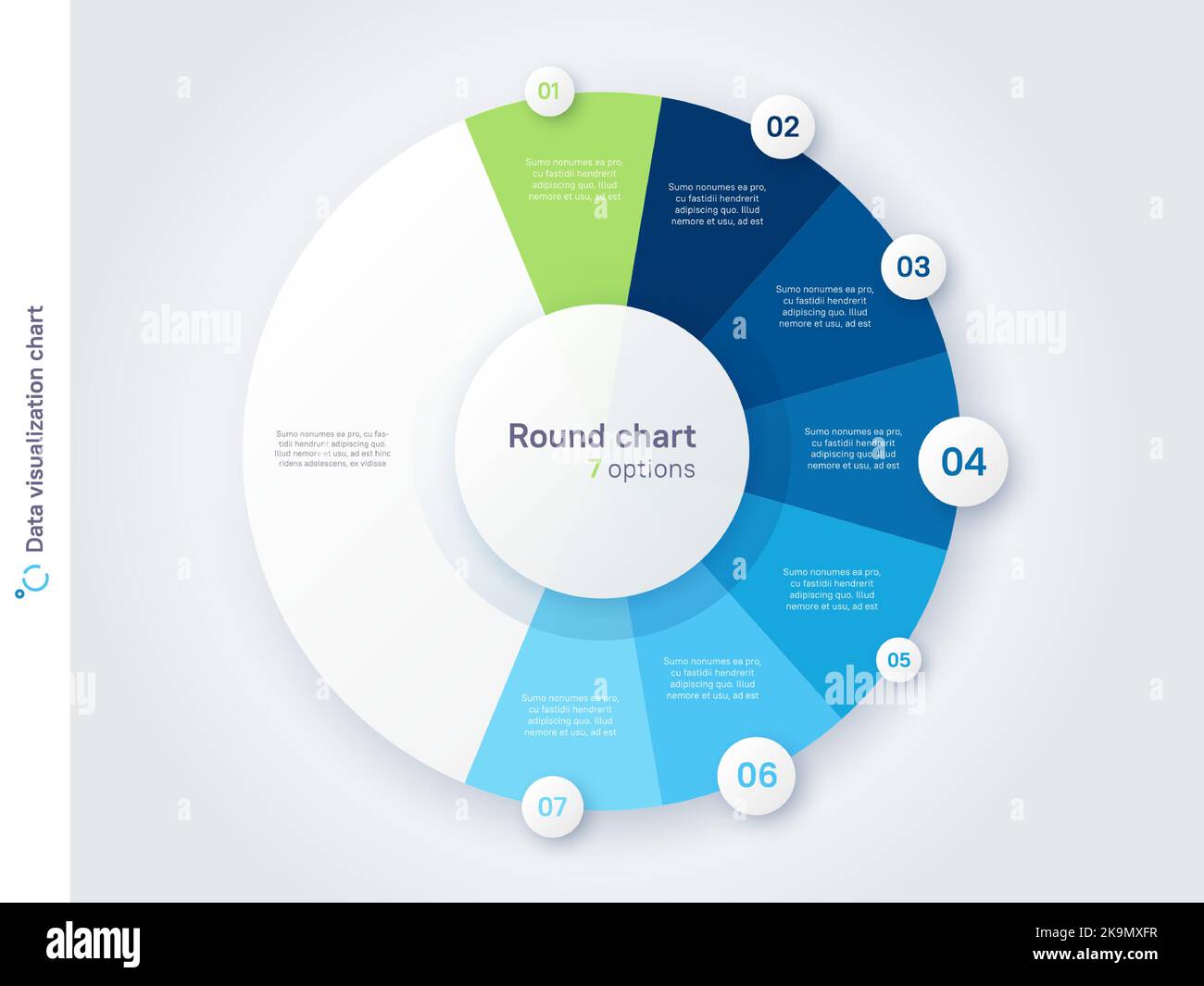 Vector round circle infographic chart template divided by seven parts Stock Vector