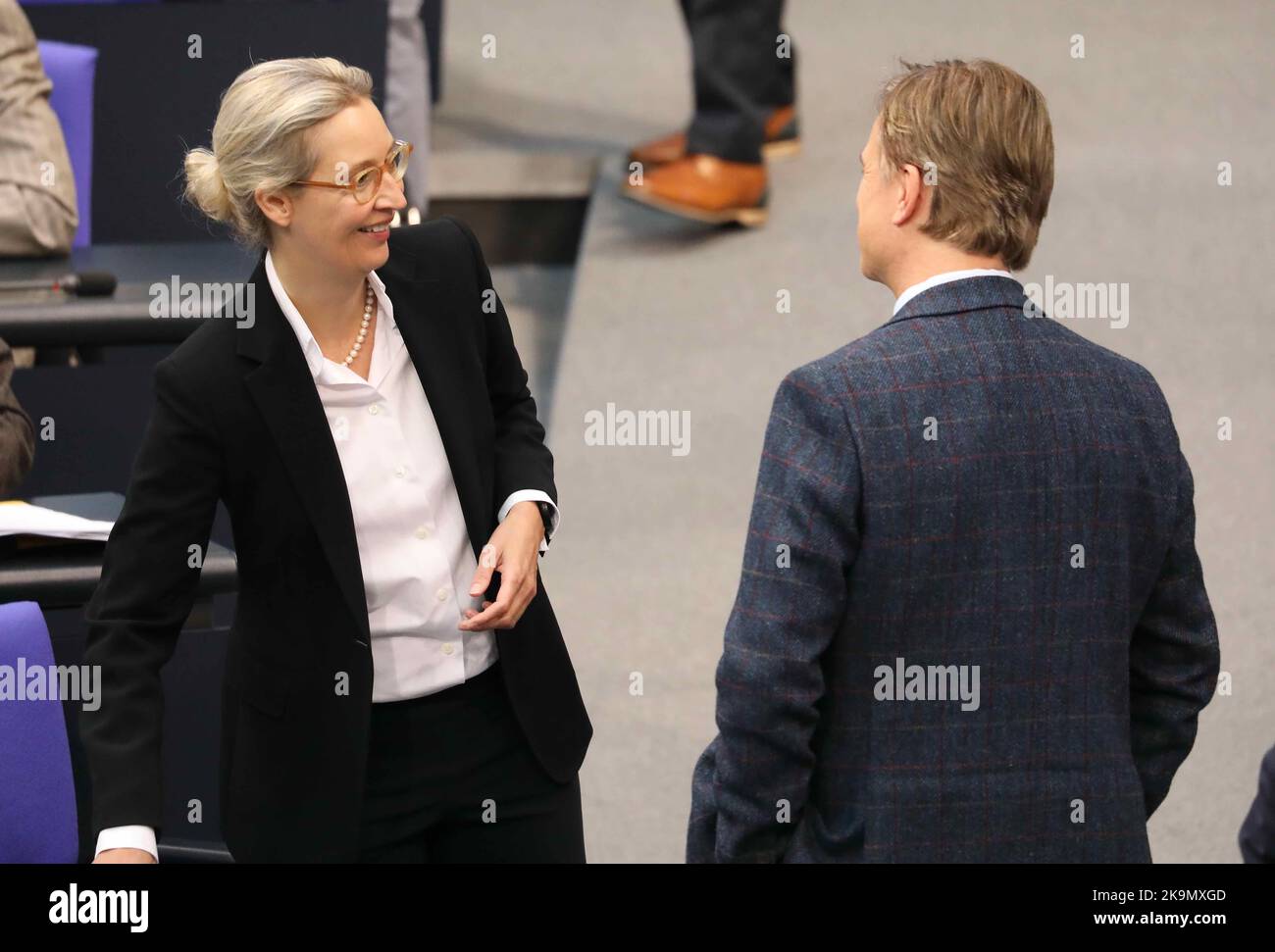 Berlin, Germany, October 20, 2022. Dr. Alice Weidel, Chairwoman of the AfD parliamentary group, in conversation with Dr. Bernd Baumann. Stock Photo