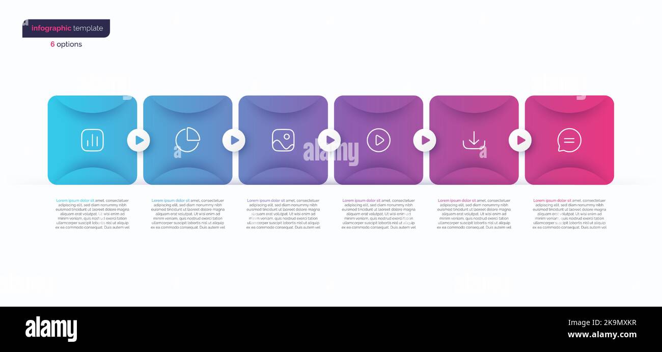 Abstract vector gradient minimalistic infographic template composed of 6 rounded squares Stock Vector