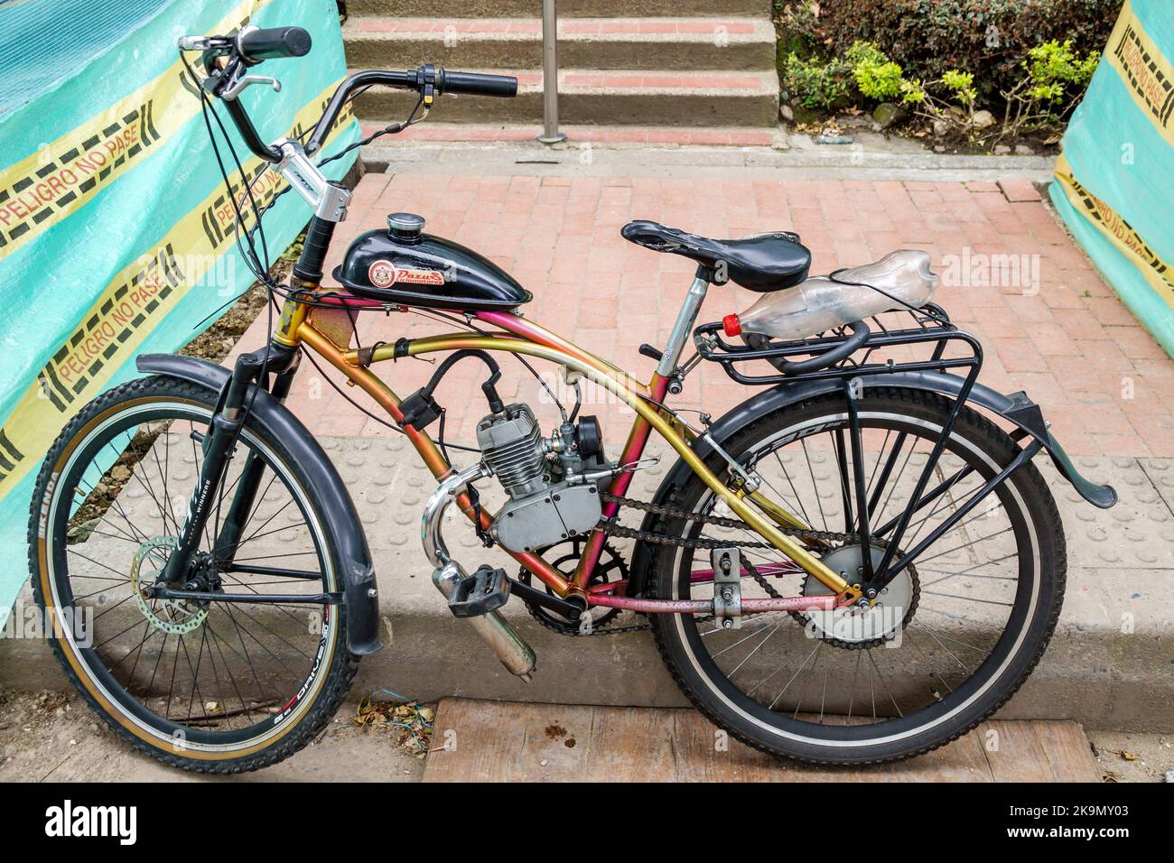 Bogota Colombia,El Chico,gas powered motorized motor bicycle,Colombian Colombians Hispanic Hispanics South America Latin American Americans Stock Photo