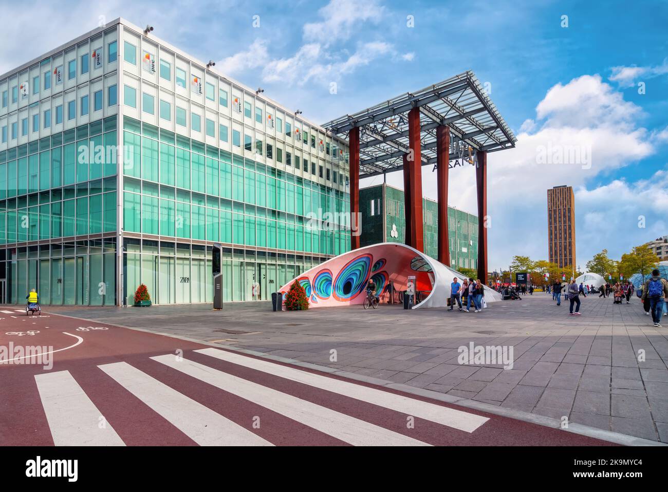 Eindhoven (Piazza), Netherlands, 2022: Shopping square with large canopy at Piazza shopping mall entrance, designed by architect Massimiliano Fuksas. Stock Photo