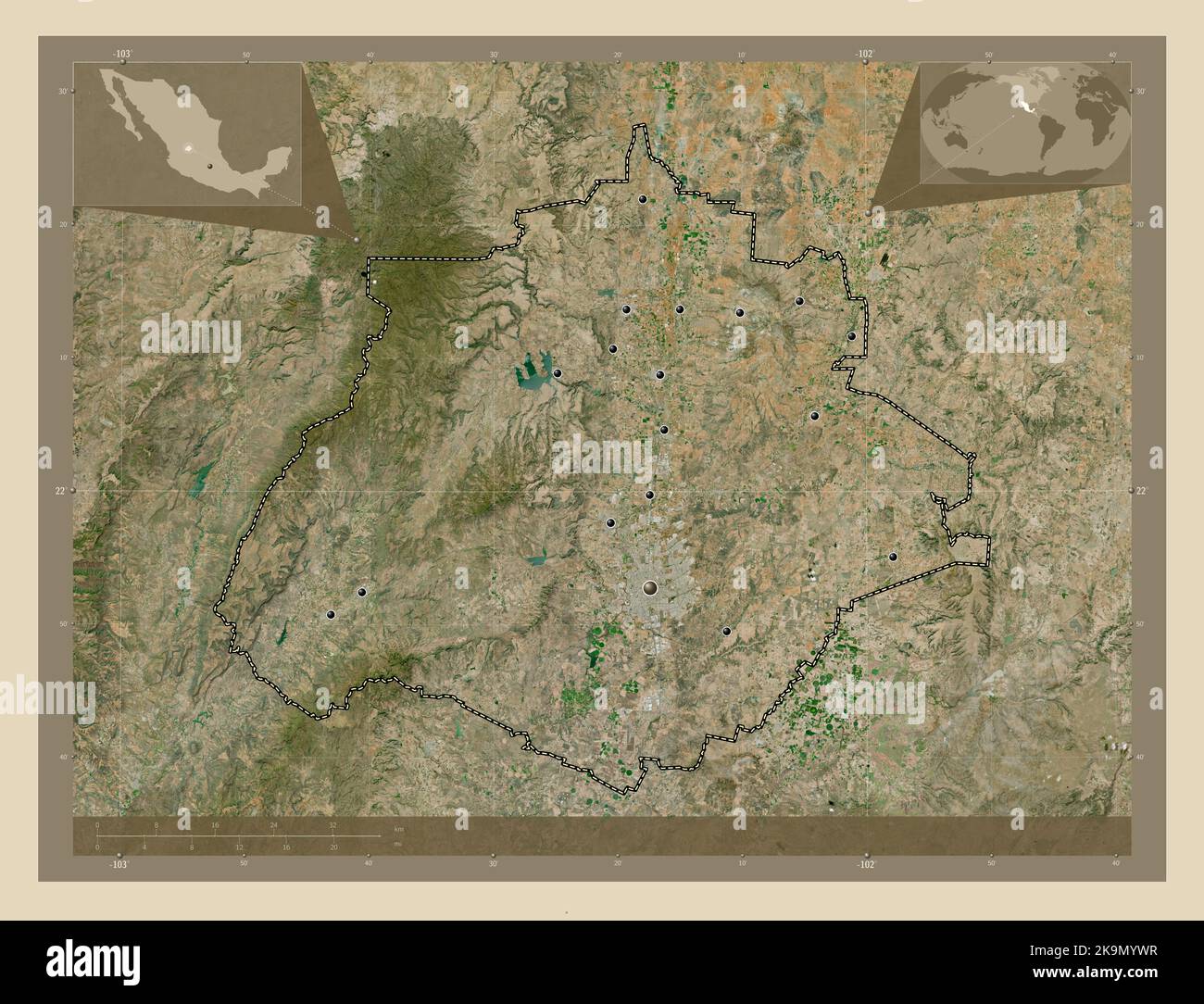 Aguascalientes, state of Mexico. High resolution satellite map