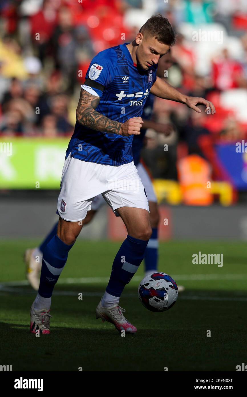 Luke Woolfenden of Ipswich Town on the ball during the Sky Bet League 1 match between Charlton Athletic and Ipswich Town at The Valley, London on Saturday 29th October 2022. (Credit: Tom West | MI News) Credit: MI News & Sport /Alamy Live News Stock Photo
