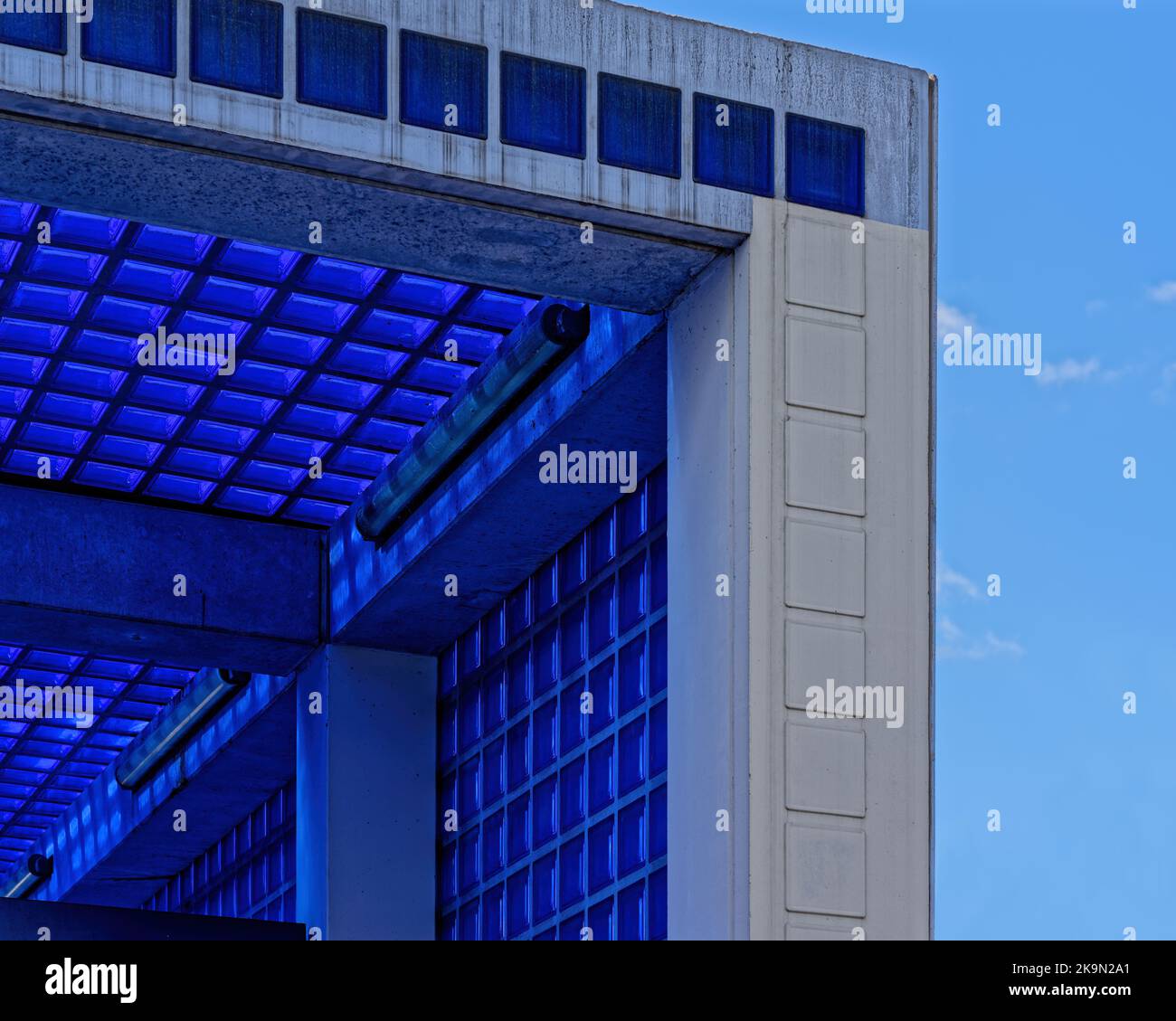 Blue colored facade of glass blocks Stock Photo