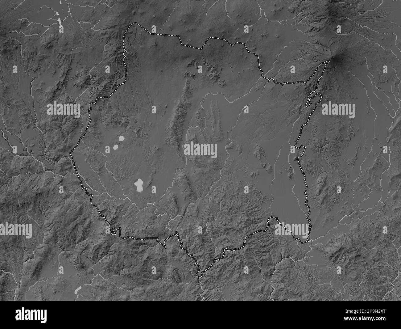 Morelos, state of Mexico. Grayscale elevation map with lakes and rivers