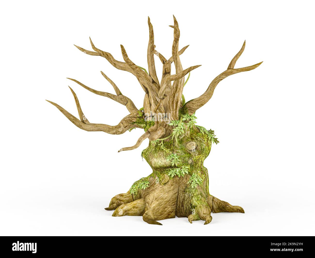Scary dead tree with creeping plant isolated on white background, 3D rendering Stock Photo