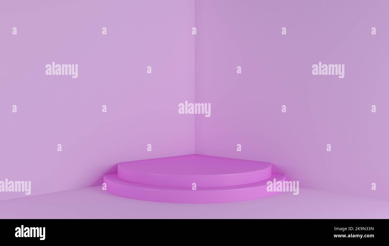 Cylinder podium display or showcase mockup for product in purple background. Blank exhibition stage backdrop or empty product shelf. 3D rendering Stock Photo