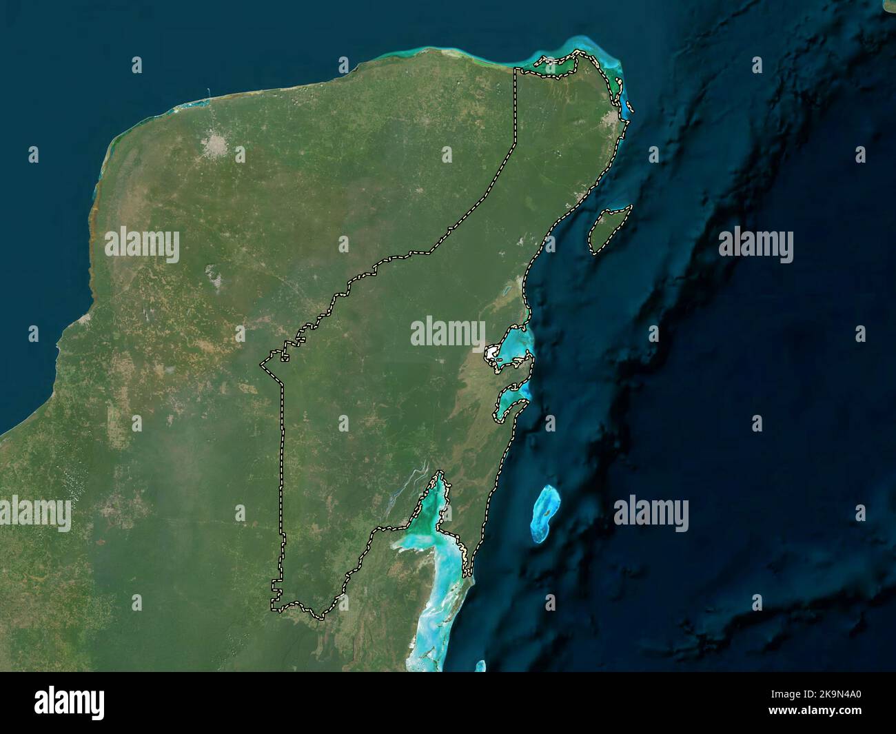 Quintana Roo, state of Mexico. Low resolution satellite map Stock Photo 