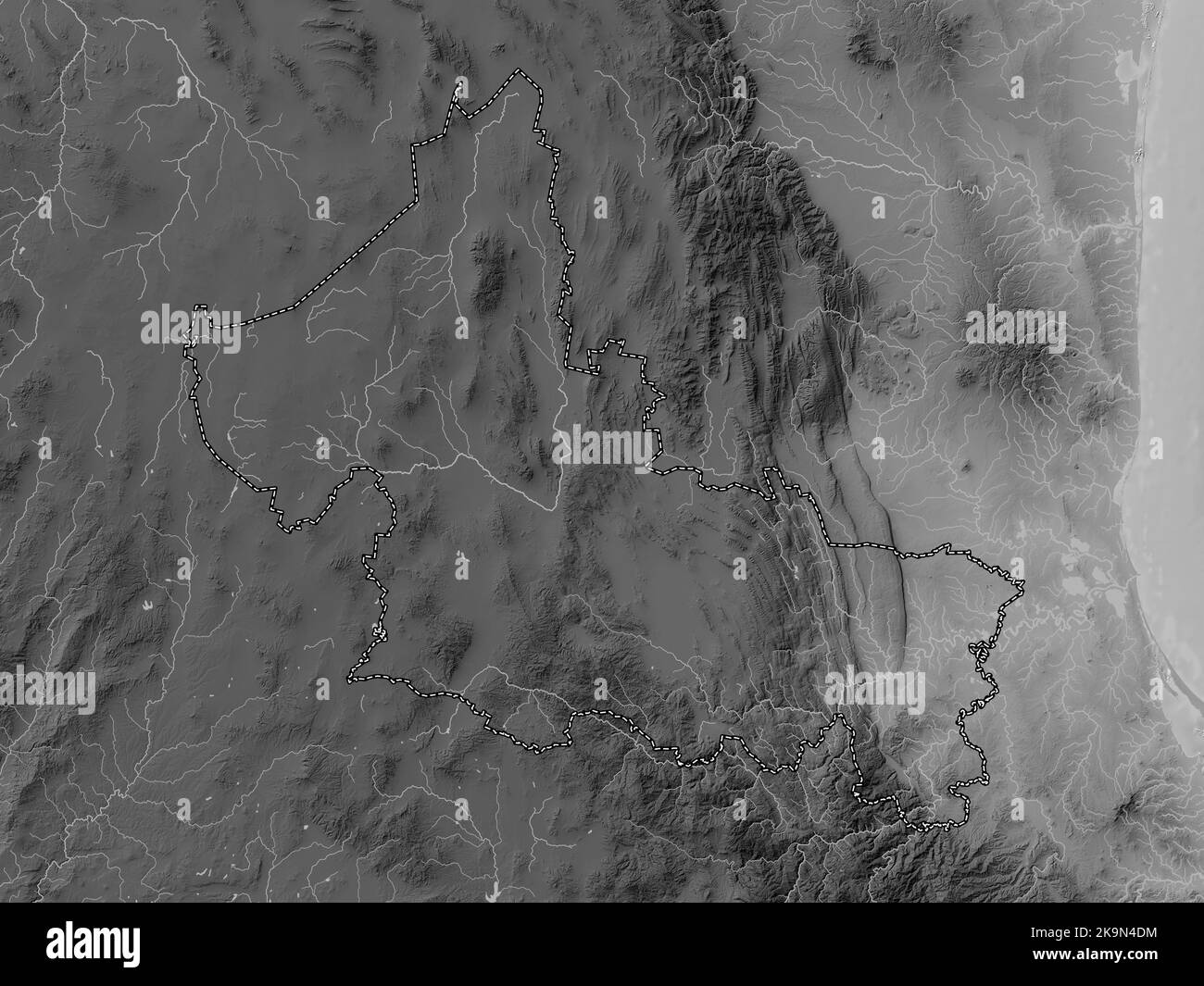 San Luis Potosi, state of Mexico. Grayscale elevation map with lakes and rivers Stock Photo