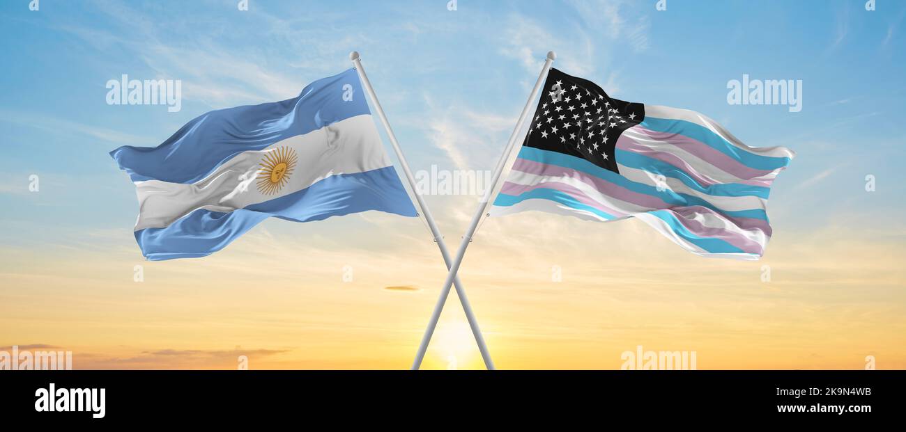 crossed national flags of Argentine and TransAmerica flag waving in ...