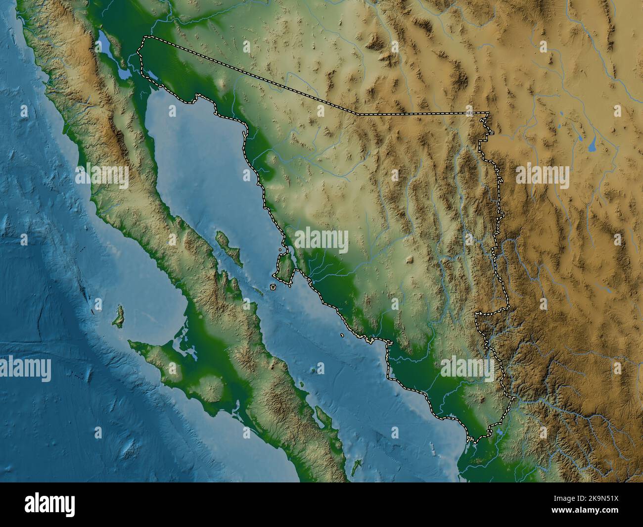 Sonora, state of Mexico. Colored elevation map with lakes and rivers Stock Photo