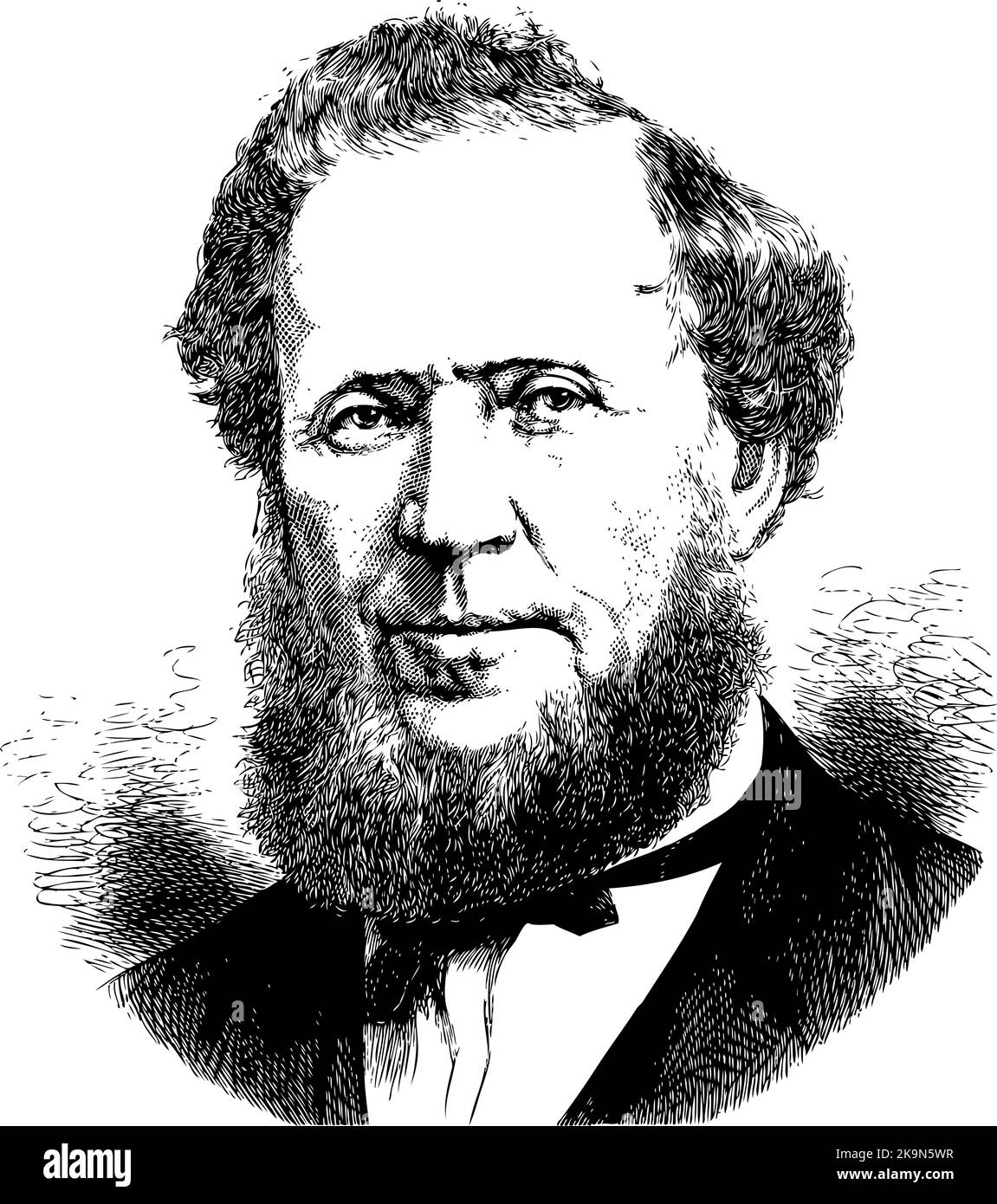 Brigham Young Portrait c. 1872 - founded Salt Lake City, first governor of the Utah Territory. LDS President 1847 - 1877 Stock Vector