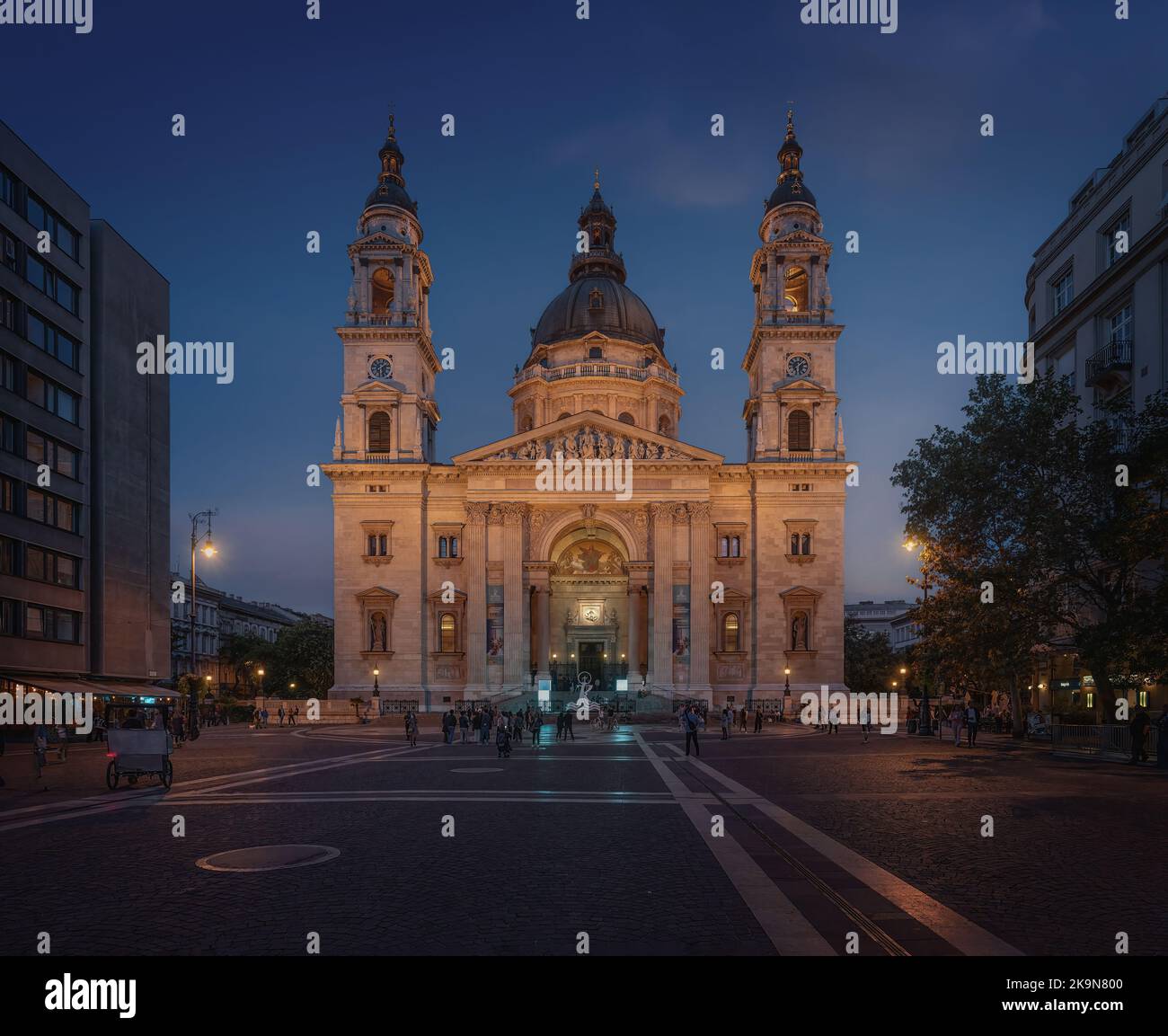 Budapest, Hungary - Oct 20, 2019: St. Stephen's Basilica at night - Budapest, Hungary Stock Photo