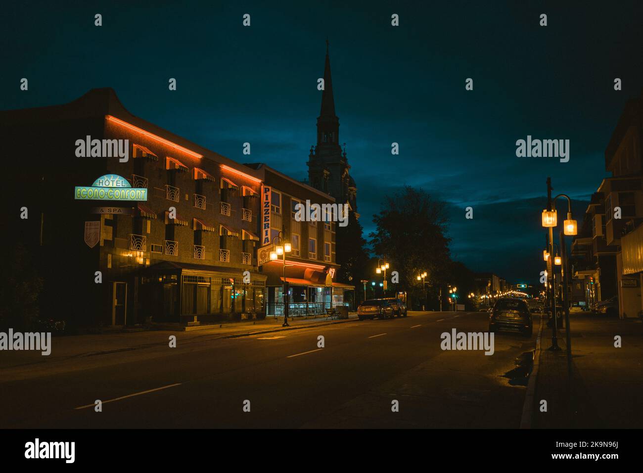 Street scene at night, Shawinigan, Quebec, Canada Stock Photo