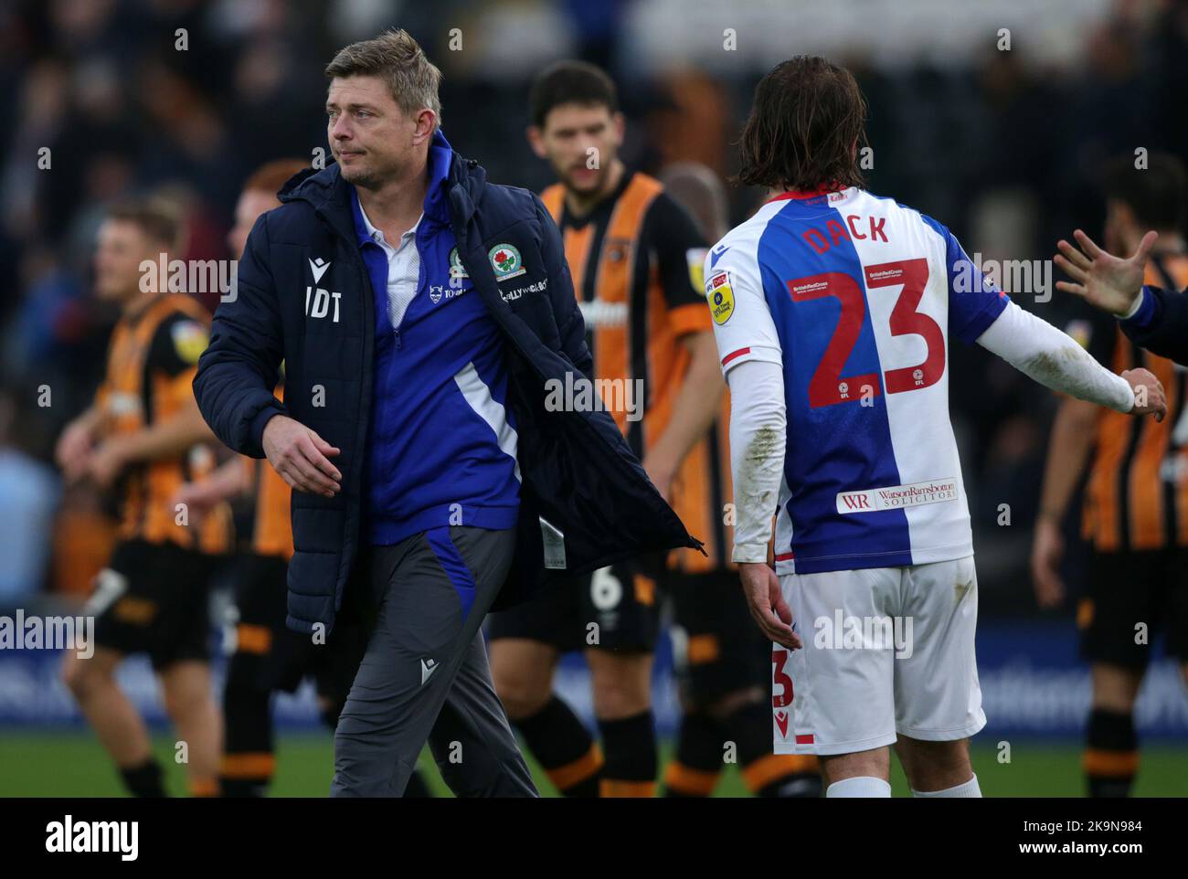 Blackburn Rovers manager Jon Dahl Tomasson after final whistle following the Sky Bet Championship match at the MKM Stadium, Kingston upon Hull. Picture date: Saturday October 29, 2022. Stock Photo