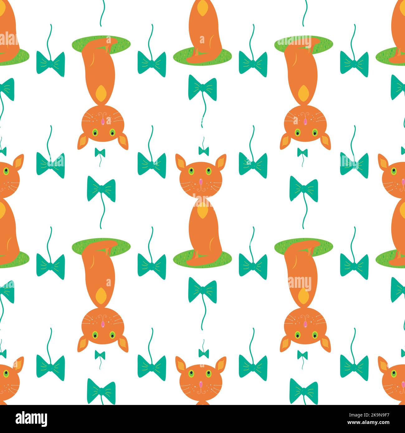 Seamless colorful pattern with cute cats. Decorative background with cute chartoon characters. Stock Vector
