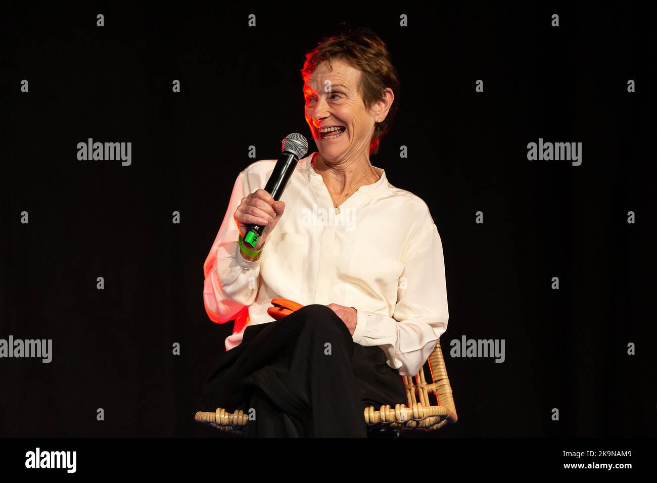 ATTENTION EDITORS: FOCUS COVERAGE, DISTRIBUTION REQUESTED TO BELGA writer Nicci Gerrard pictured at the Knack Hercule Poirot award for best thriller novel, at the Boektopia book fair in Kortrijk in Saturday 29 October 2022. BELGA PHOTO JAMES ARTHUR GEKIERE Stock Photo