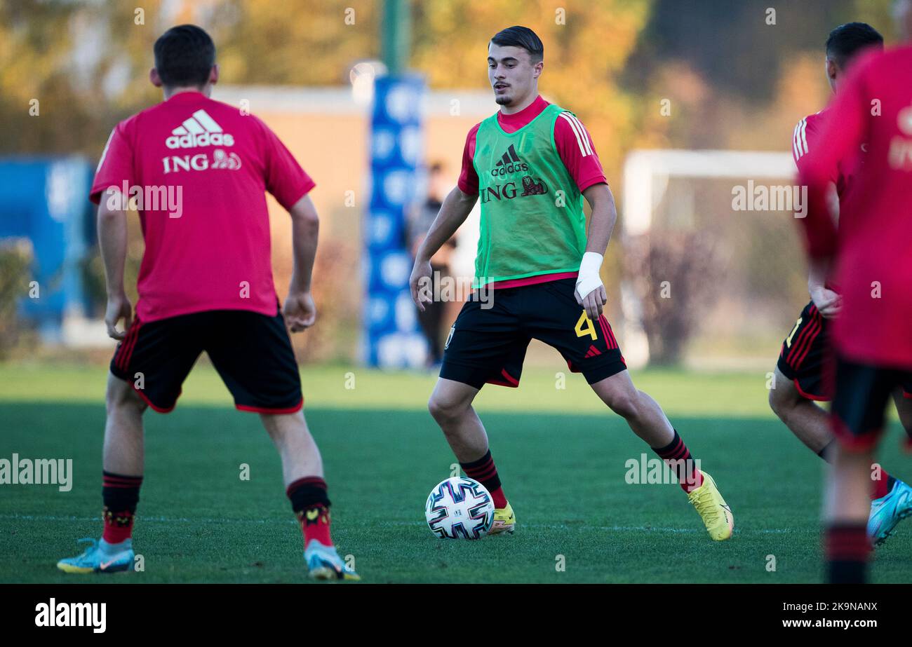 Belgium's Ethan Butera   a soccer game between Romania U17 and Belgium U17, Saturday 29 October 2022 in Buftea, Romania, match 2/3 in the qualifications for the 2023 European Championships. BELGA PHOTO NIKOLA KRSTIC Stock Photo