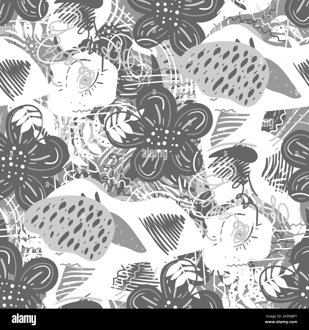 Hand Drawn Bold Curvy Lines Seamless Pattern. Stock Vector
