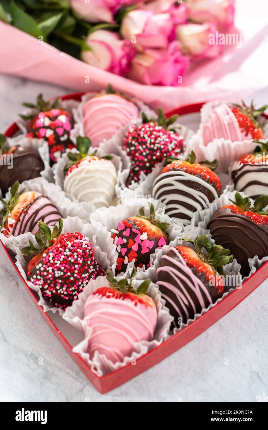 Chocolate dipped strawberries Stock Photo Alamy