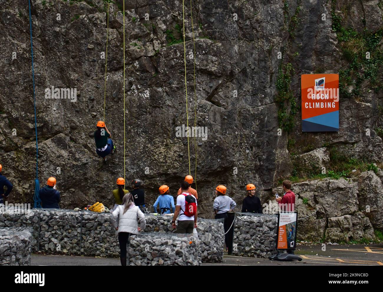 Cheddar, UK. 29th Oct, 2022. On a mild and damp day in Cheddar Gorge, people are seen learning how to rock climb the side of the magnificent Gorge. Picture Credit: Robert Timoney/Alamy Live News Stock Photo