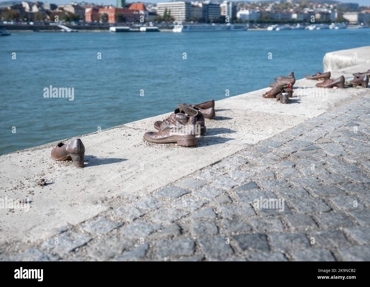 Shoes on the Danube Bank Installation by Can Togay and Gyula Pauer, 2005 - Budapest, Hungary Stock Photo