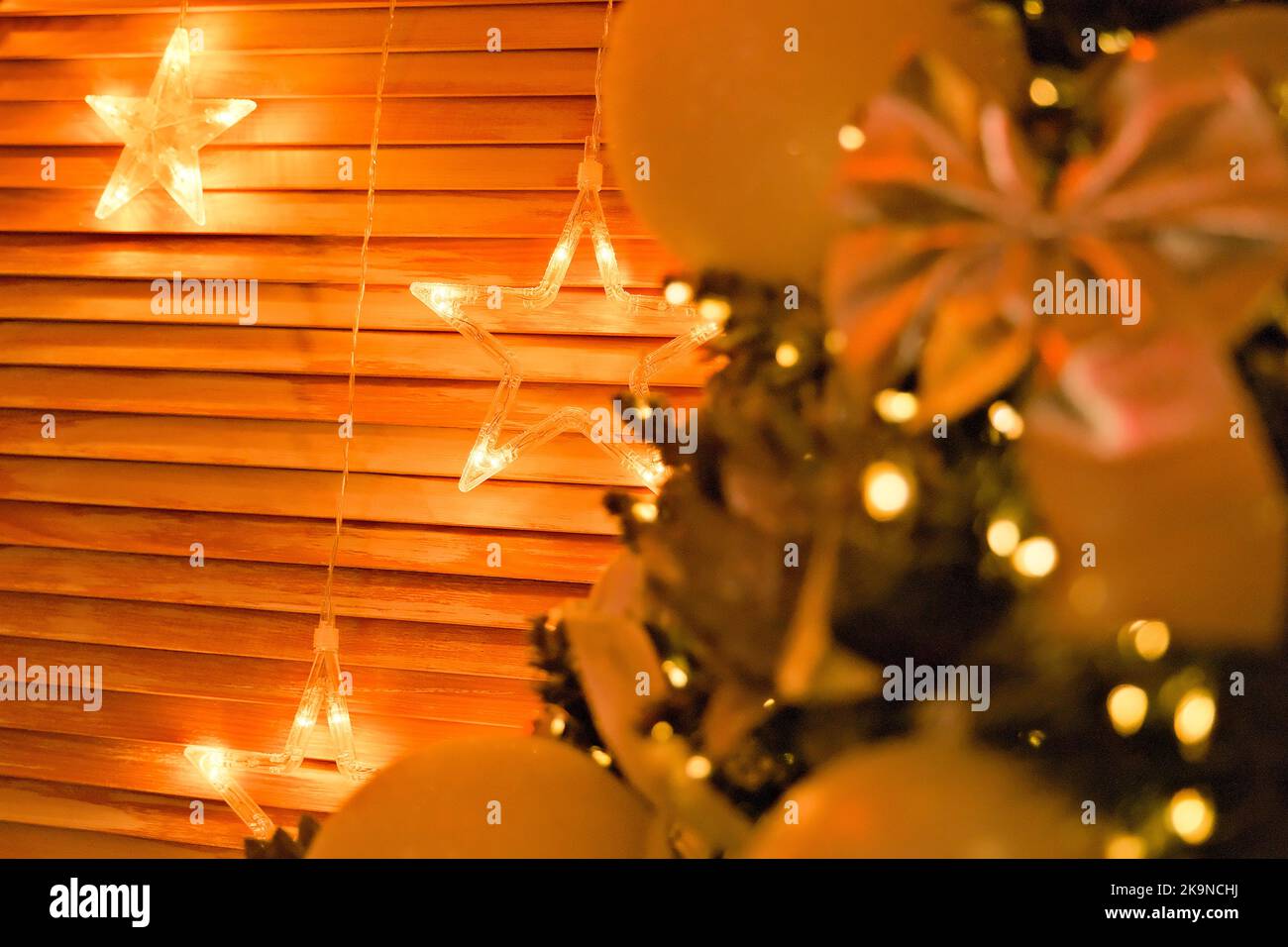holiday paraphernalia. New Year . toys . lights. Christmas tree . holiday Stock Photo
