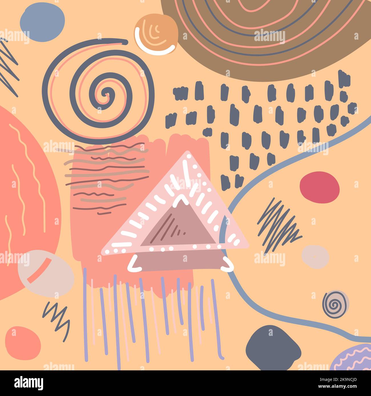 Abstract pattern with triangles, lines, blots and other shapes Stock Vector