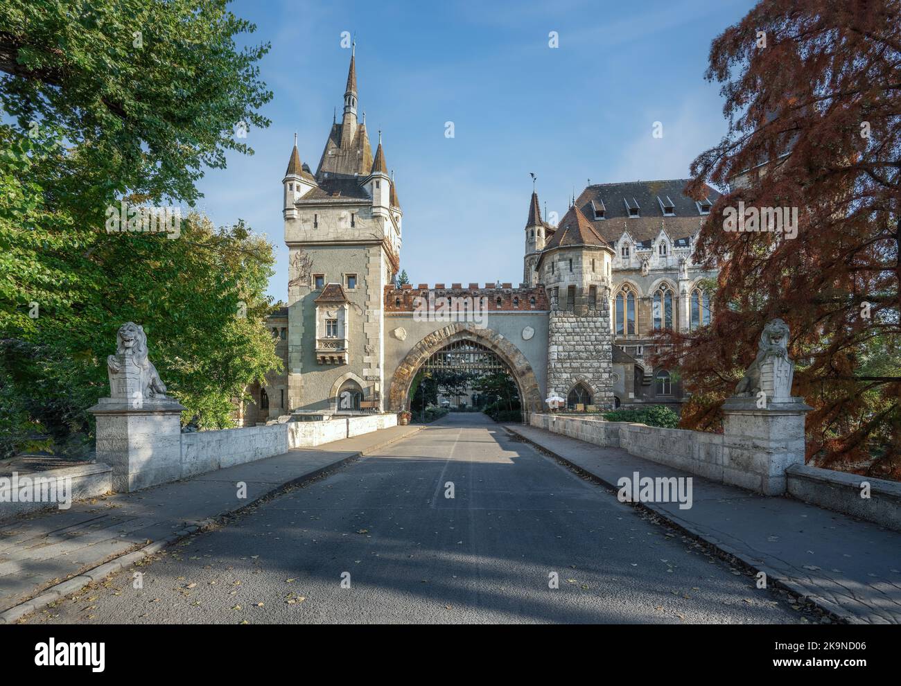 Gate and Tower at entrance of Vajdahunyad Castle - Budapest, Hungary Stock Photo