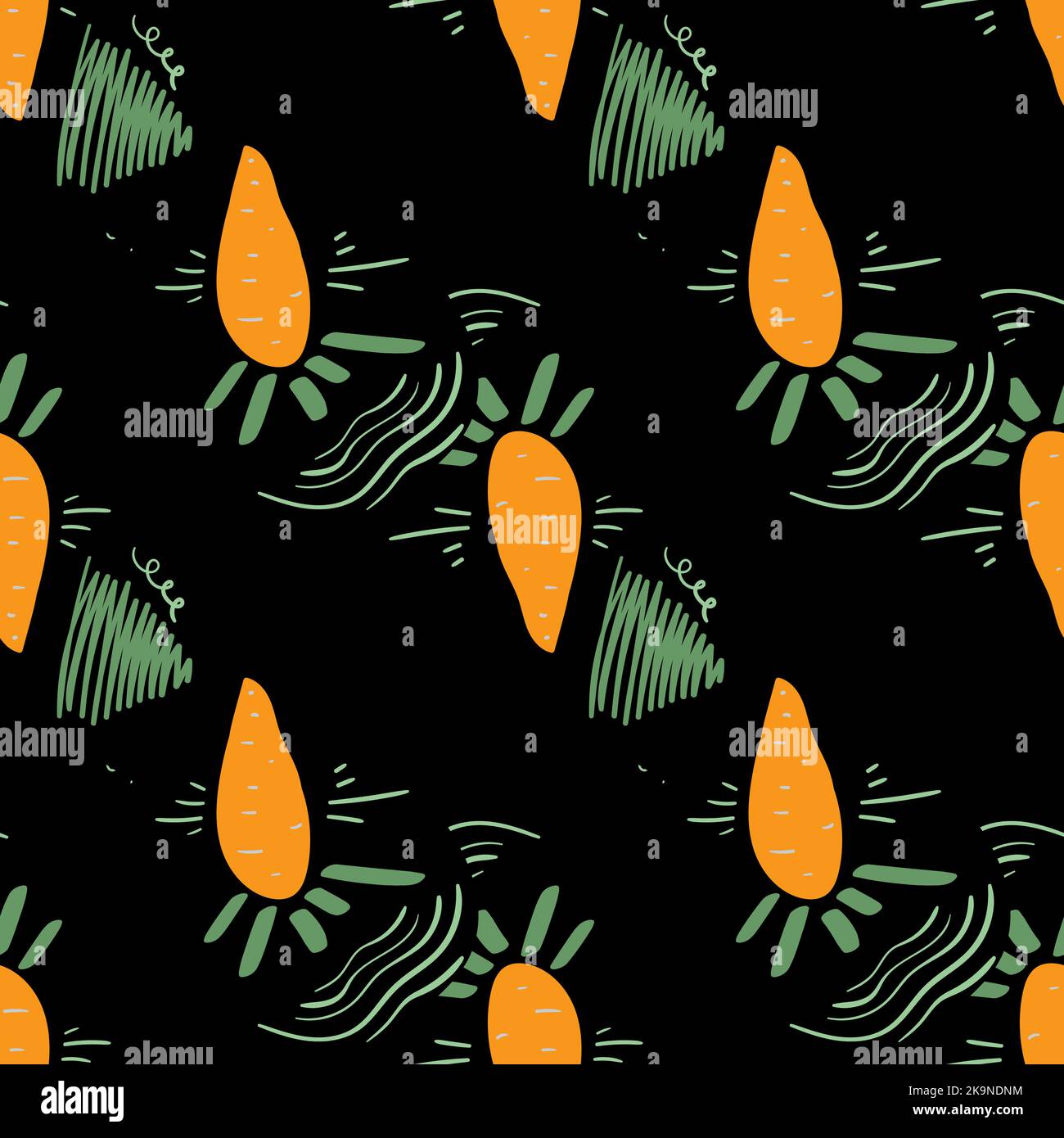 Stylized funny carrot seamless pattern. Decorative vegetable background Stock Vector