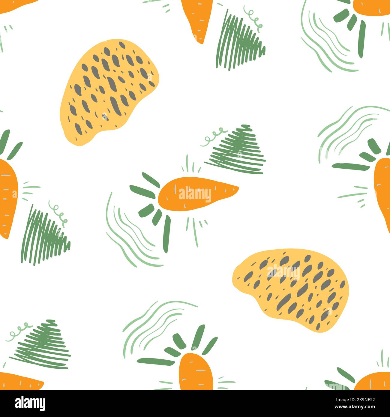 Stylized funny carrot seamless pattern. Decorative background Stock Vector