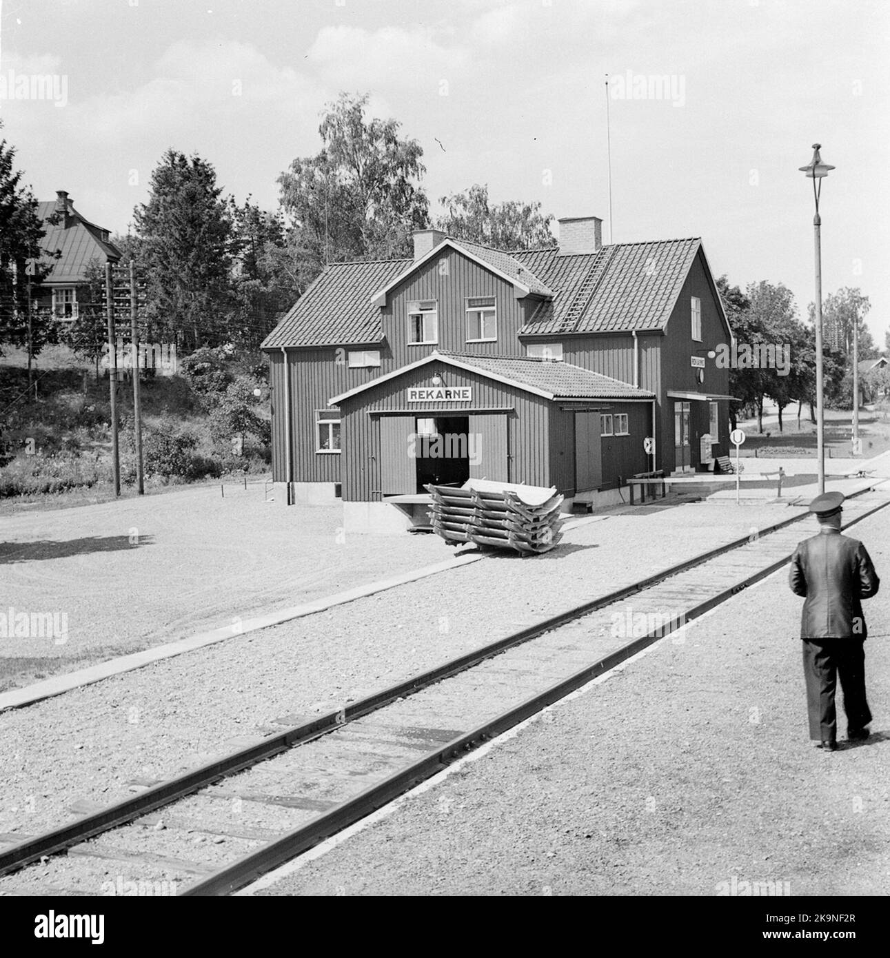 Rekarne station. Previous name Smedby. The station was built in 1878. In 1944 the station was moved to the present location and was then combined with the goods magazine. Mechanical gear. Stock Photo