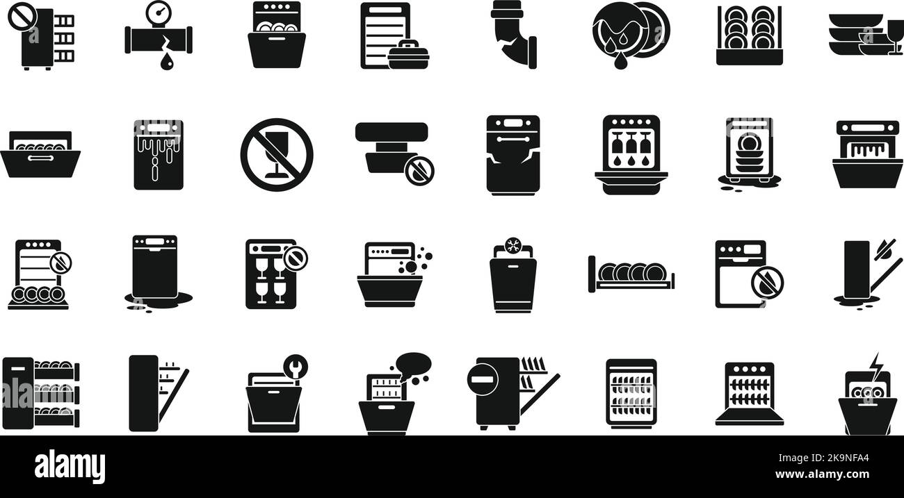 Repair dishwasher icons set simple vector. Heating plumber. Heater pipe