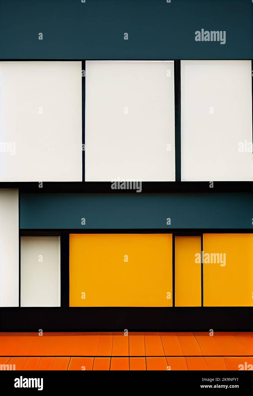 Minimalist Bauhaus Wall Art Print in Retro Color, Vintage Building