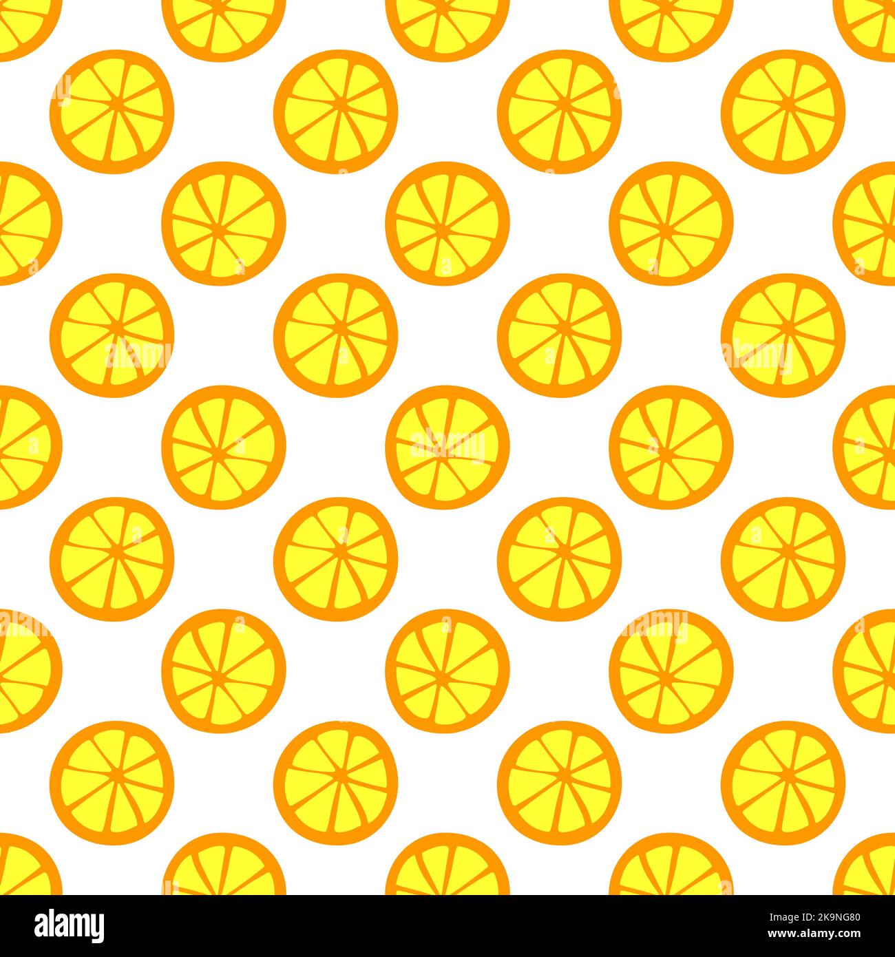 Fruit seamless pattern. Vector illustration. Decorative background with round yellow citrus slices. Stock Vector