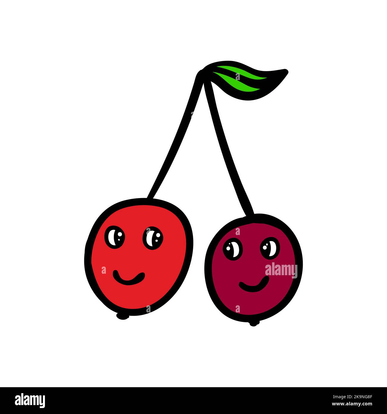 Funny cherries with eyes and smile. Vector illustration in cartoon