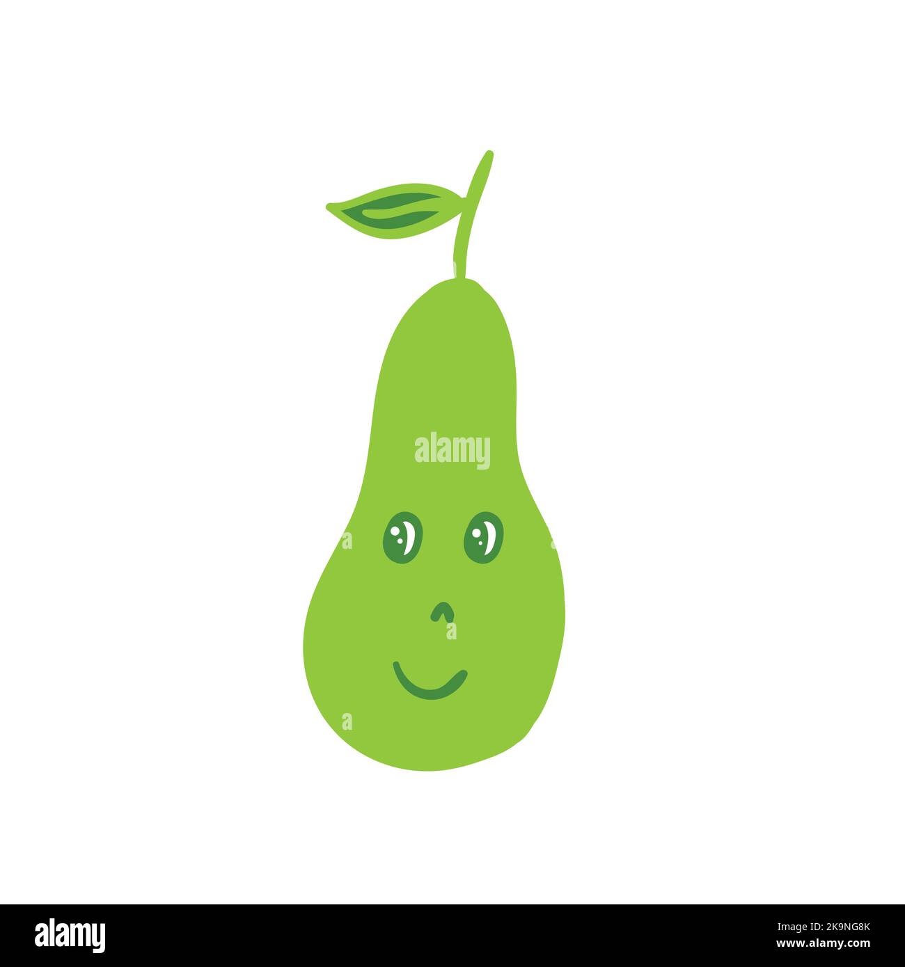 Cartoon style green pear with emotional face, eyes and smile. Vector ...