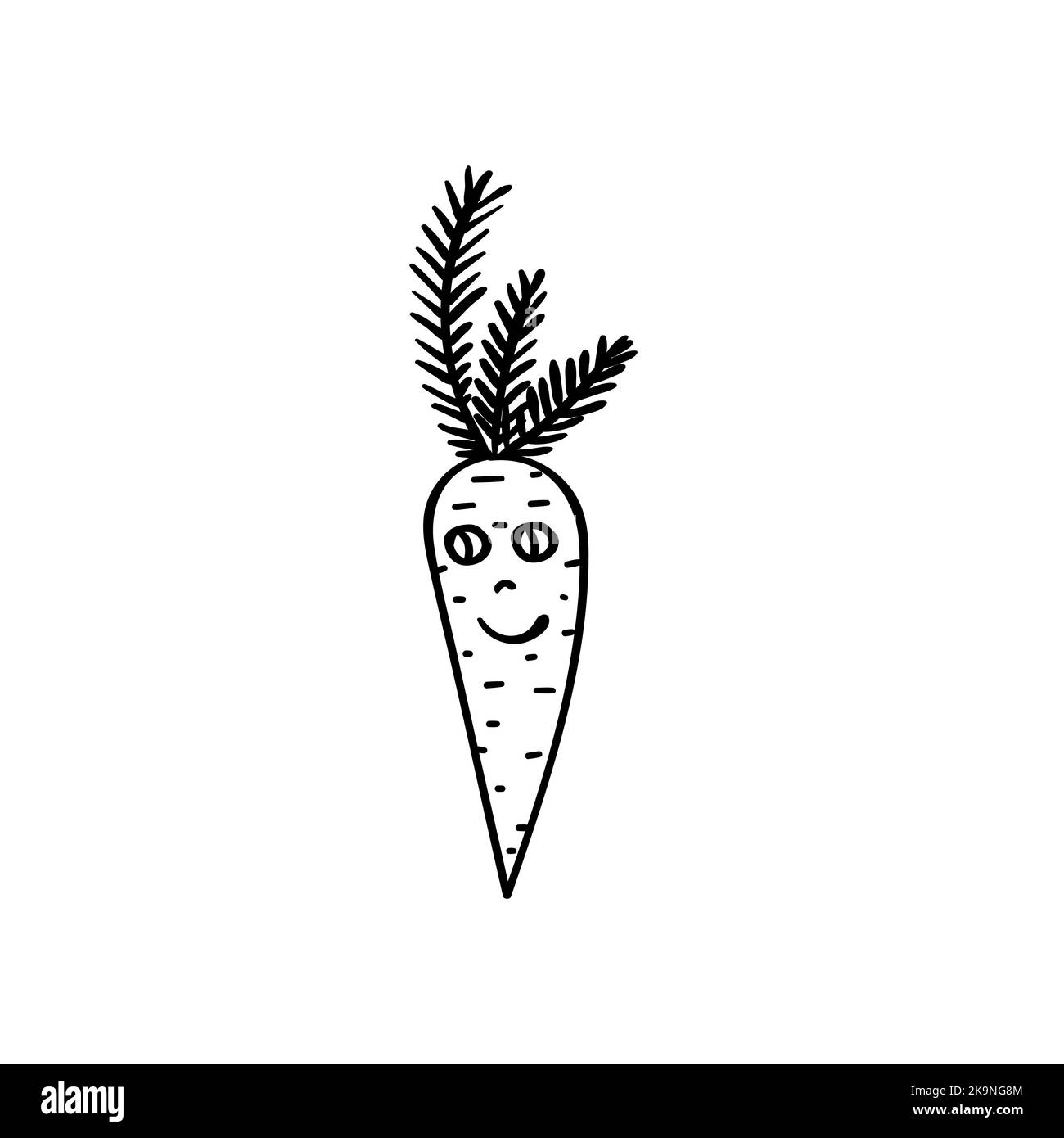 Funny carrot vegetable with eyes and smile. Vector illustration in cartoon style. Coloring book element Stock Vector