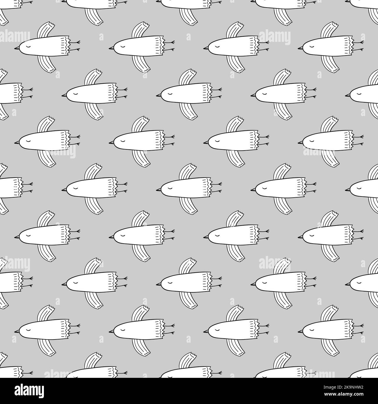 Seamless pattern with cute flying birds in cartoon style. Decorative background. Stock Vector