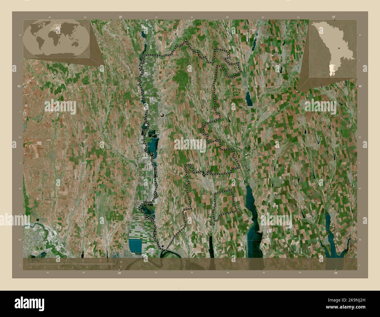 Cahul, district of Moldova. High resolution satellite map. Locations of ...