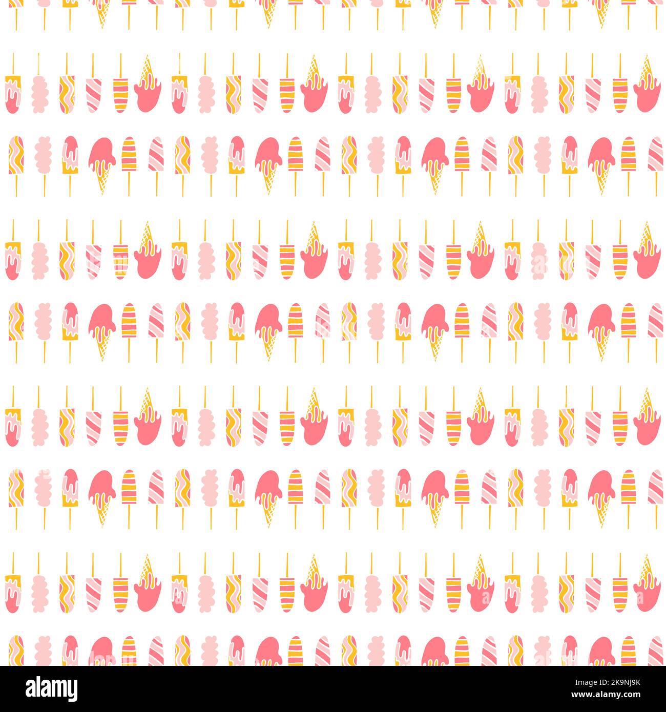 Seamless pattern with different shape ice cream in cartoon style. Decorative texture. Stock Vector