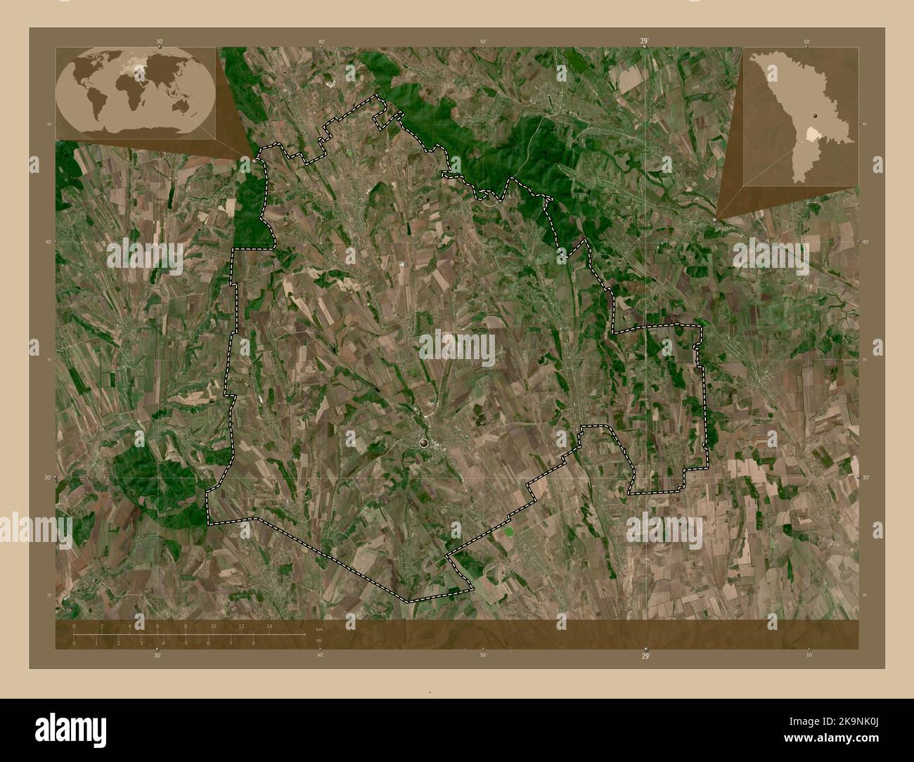 Cimislia, district of Moldova. Low resolution satellite map. Locations