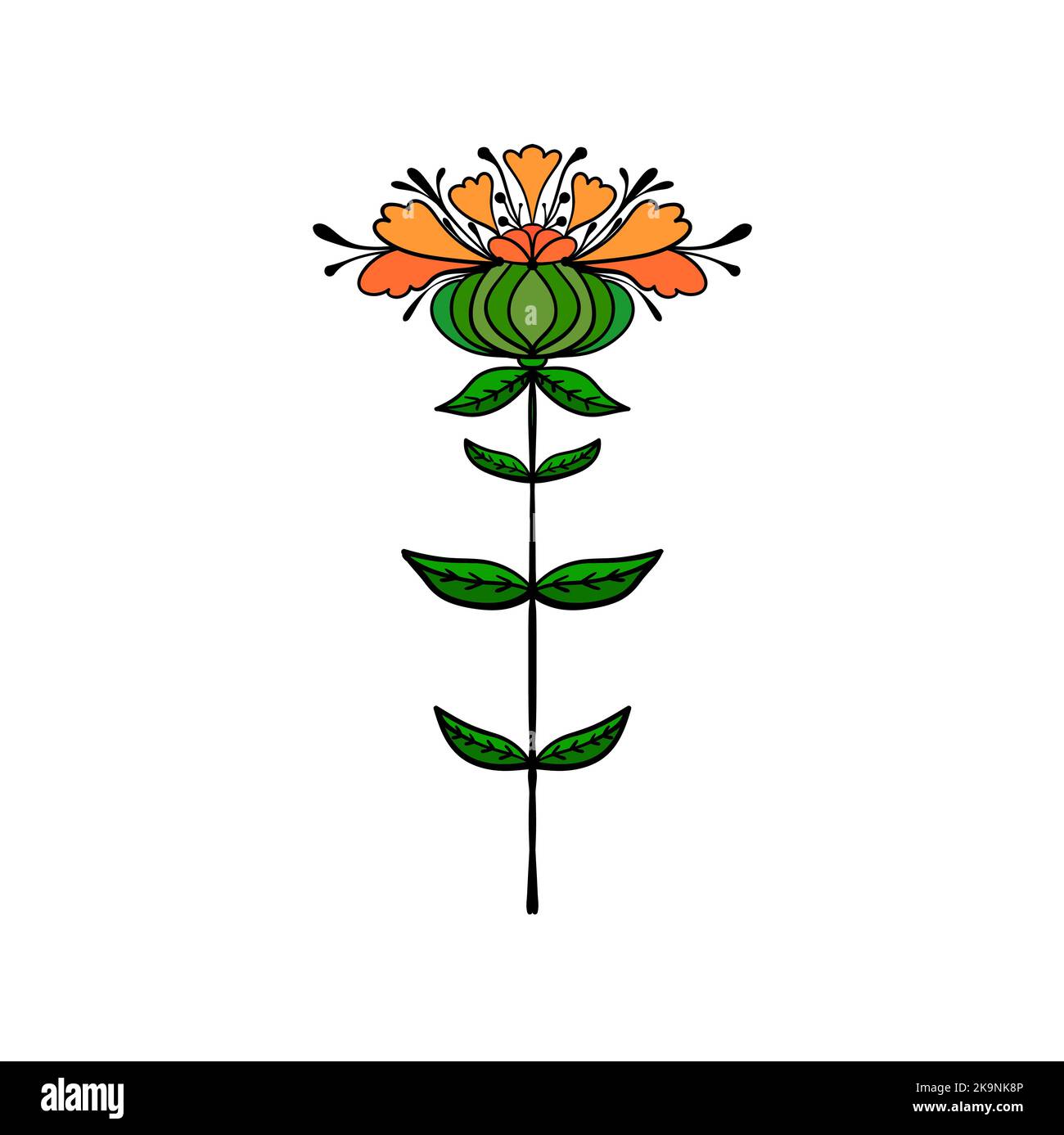 Symmetrical flower in ethnic style. Summer, spting decorative floral element for cards, poster, scrapbook, textile design Stock Vector